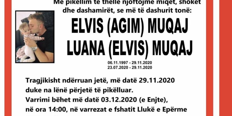 Sot bëhet varrimi i 23-vjeçarit i cili ndërroj jetë në një aksident në Gjermani bashkë me vajzën 6-muajshe