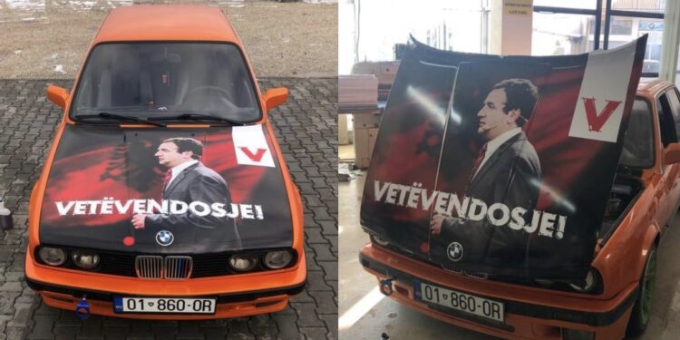 Një kosovar shet veturën me fytyrën e Albin Kurtit