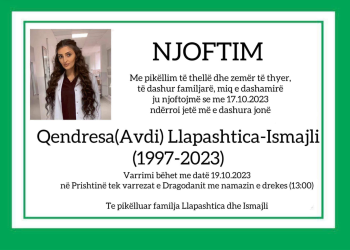 Vdes infermjera Qendresa Llapashtica Ismajli – La pas dy vajza, njërën 2 vjeçe e tjetrën 2 muajshe
