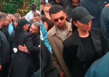 Dafina Zeqiri dhe Yll Limani të pranishëm në ceremoninë e varrimit të vëllait të Gjestit, ngushëllojnë këngëtarin