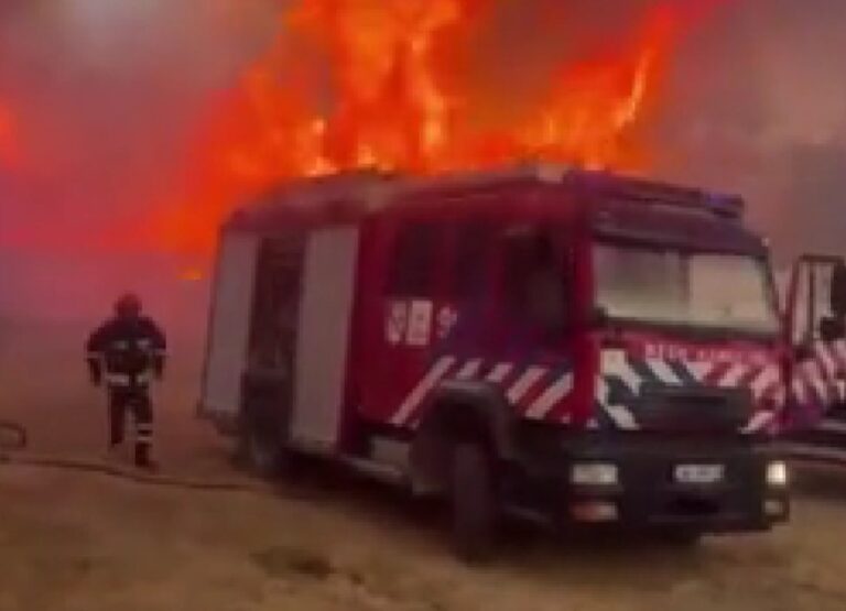 Situatë kritike pranë Tiranës: Zjarrfikësi rrezikon jetën, momenti dramatik kur flakët përhapen me shpejtësi